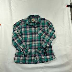 Field & Stream Women's Teal and Purple Plaid Flannel Button Down Shirt Size Medi